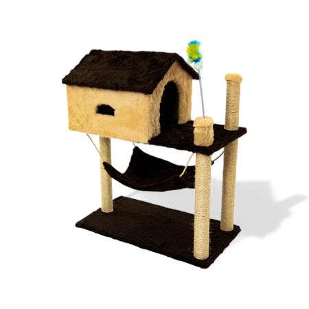 Casinha Para Gato 2 Andares com Arranhador e Brinquedo