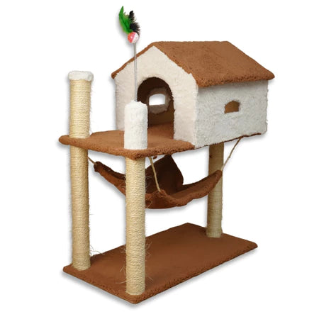 Casinha Para Gato 2 Andares com Arranhador e Brinquedo