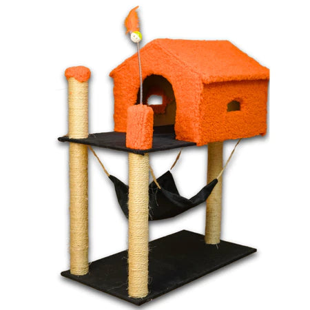 Casinha Para Gato 2 Andares com Arranhador e Brinquedo