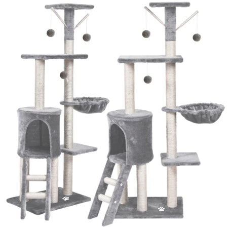 Arranhador Para Gatos Chalesco 4 Bases Casa Mega Torre Cinza