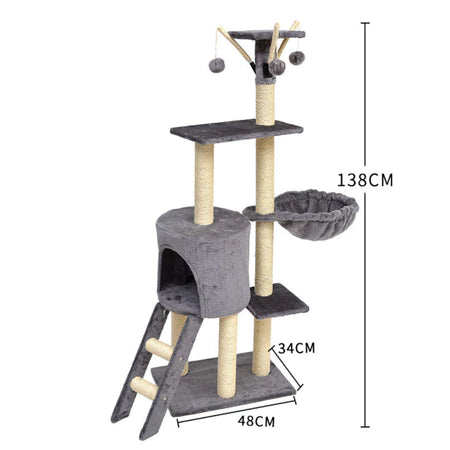 Arranhador Para Gatos Chalesco 4 Bases Casa Mega Torre Cinza